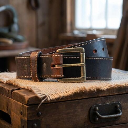 حزام جلدي رجالي من Yoder Leather مخيط بسمك إضافي - جلد Crazy Horse الأصلي، بعرض 1.5 سم، وإبزيم من النحاس الصلب in Saudi Arabia