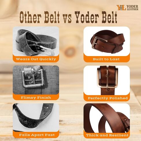 حزام جلدي رجالي من Yoder Leather مخيط بسمك إضافي - جلد Crazy Horse الأصلي، بعرض 1.5 سم، وإبزيم من النحاس الصلب in Saudi Arabia