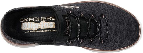 حذاء رياضي نسائي من SKECHERS Summits سهل الانزلاق بدون استخدام اليدين، أسود ذهبي وردي، عرض 10.5 in Kuwait