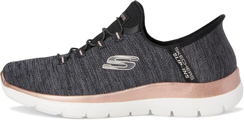 حذاء رياضي نسائي من SKECHERS Summits سهل الانزلاق بدون استخدام اليدين، أسود ذهبي وردي، عرض 10.5 in Kuwait