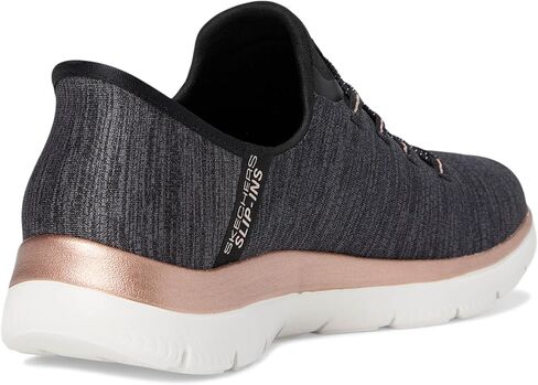 حذاء رياضي نسائي من SKECHERS Summits سهل الانزلاق بدون استخدام اليدين، أسود ذهبي وردي، عرض 10.5 in Kuwait