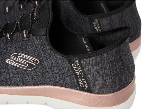 حذاء رياضي نسائي من SKECHERS Summits سهل الانزلاق بدون استخدام اليدين، أسود ذهبي وردي، عرض 10.5 in Kuwait