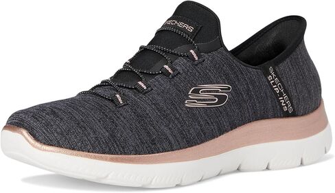 حذاء رياضي نسائي من SKECHERS Summits سهل الانزلاق بدون استخدام اليدين، أسود ذهبي وردي، عرض 10.5 in Kuwait