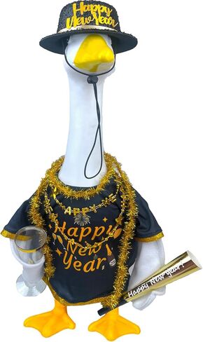 Happy New Year Porch Goose Outfits for 23" Cement Goose 2026 Winter Christmas Porch Goose New Years Costume Porch Lawn Garden Geese Clothes Yard Lawn Statue Patio Garden Festive Holiday Decor in Saudi Arabia