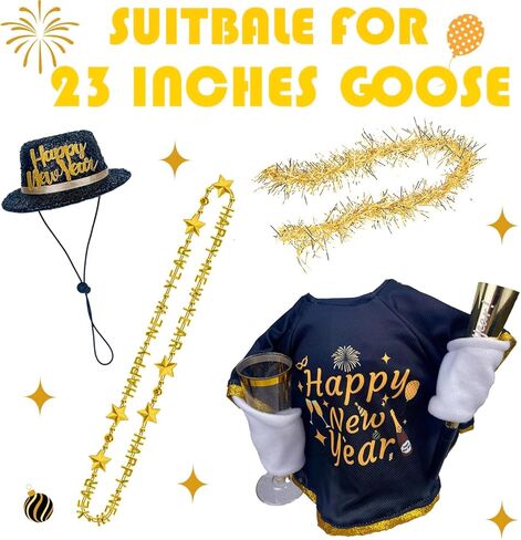 Happy New Year Porch Goose Outfits for 23" Cement Goose 2026 Winter Christmas Porch Goose New Years Costume Porch Lawn Garden Geese Clothes Yard Lawn Statue Patio Garden Festive Holiday Decor in Saudi Arabia