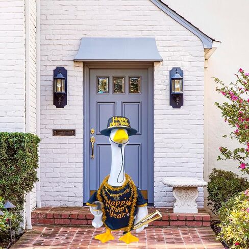 Happy New Year Porch Goose Outfits for 23" Cement Goose 2026 Winter Christmas Porch Goose New Years Costume Porch Lawn Garden Geese Clothes Yard Lawn Statue Patio Garden Festive Holiday Decor in Saudi Arabia