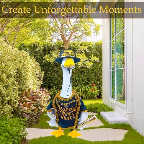 Happy New Year Porch Goose Outfits for 23" Cement Goose 2026 Winter Christmas Porch Goose New Years Costume Porch Lawn Garden Geese Clothes Yard Lawn Statue Patio Garden Festive Holiday Decor in Saudi Arabia