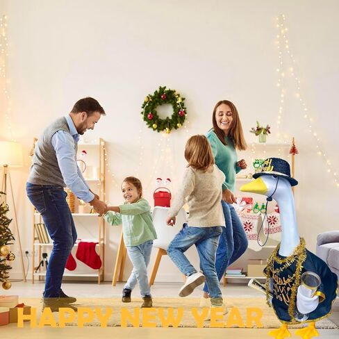 Happy New Year Porch Goose Outfits for 23" Cement Goose 2026 Winter Christmas Porch Goose New Years Costume Porch Lawn Garden Geese Clothes Yard Lawn Statue Patio Garden Festive Holiday Decor in Saudi Arabia