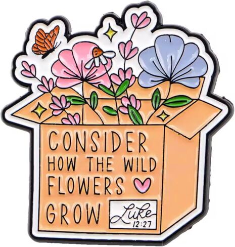 Consider How The Wild Flowers Grow Luke 12:27 Love Heart Jesus Christian Christ Cross Catholic Bible Verses Verse Psalms Psalm Christianity Church Faith Holy 1.3" Enamel Pin Badge in Saudi Arabia