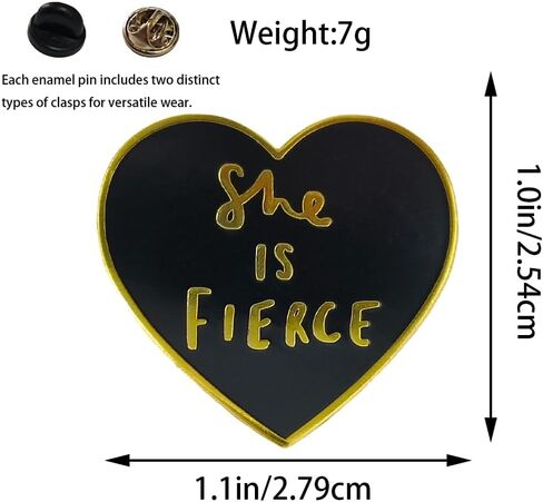 دبوس المينا، "She Is Fierce" على شكل قلب، مجموعة ديكور DIY، بروش التمكين، شارة عبارة ملهمة، هدية للنساء والمراهقين والأصدقاء والعائلة، دبوس على، سترة من الدينيم، حقيبة قماش، حقيبة ظهر in Saudi Arabia