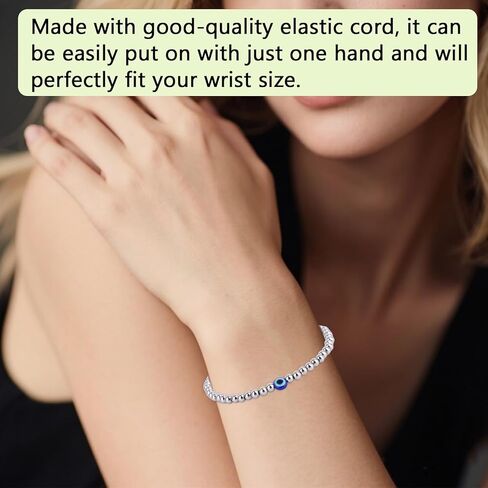 Evil Eye Bracelet for Women, Dainty Beaded Good Luck Bracelet with Silver Evil Eye Stack Charm for Spiritual Protection Birthday Christmas Graduation Gift Jewelry in Saudi Arabia