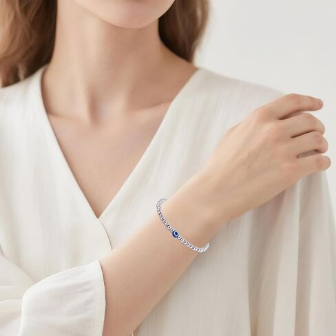 Evil Eye Bracelet for Women, Dainty Beaded Good Luck Bracelet with Silver Evil Eye Stack Charm for Spiritual Protection Birthday Christmas Graduation Gift Jewelry in Saudi Arabia