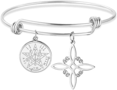 Dreamtimes الساحرات عقدة وtetragrammaton الخماسي قلادة سوار الفولاذ المقاوم للصدأ حماية سحر الإسورة للنساء قابل للتعديل سوار عقدة الساحرة غامض مجوهرات مستوحاة الروحي in Saudi Arabia