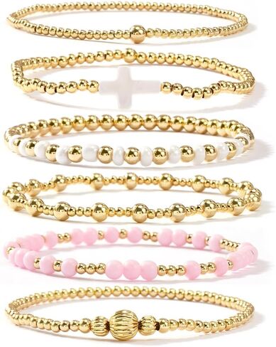 Gold Colorful Ball Bead Bracelets Set For Women, Romantic Unique Luxury Versatile Stretch Accessories Jewelry,Daily Friendship Gift in Saudi Arabia