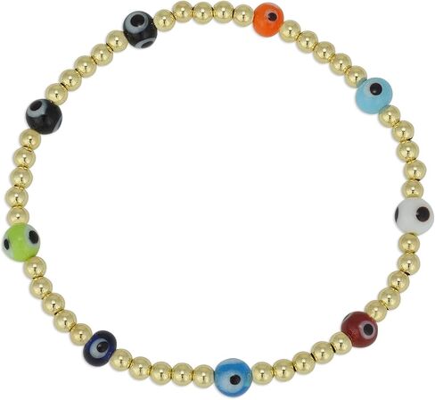 Anela Evil Eye Bracelet, 14kt Gold Filled Beads, Good Luck Beaded Bracelet, Stretch Bracelet, Good Luck Eye Jewelry for Adults, Gift idea for Woman in Saudi Arabia