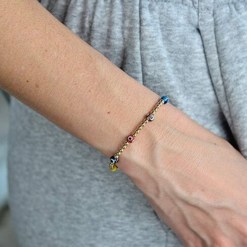 Anela Evil Eye Bracelet, 14kt Gold Filled Beads, Good Luck Beaded Bracelet, Stretch Bracelet, Good Luck Eye Jewelry for Adults, Gift idea for Woman in Saudi Arabia