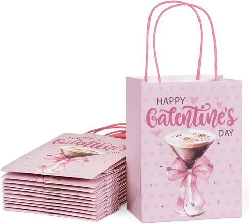WRAPAHOLIC 12 Pack 7" Small Kraft Pink Bow Paper Gift Bags - Pink Ribbon Bow Gift Bags for Girls Birthday, Baby Shower, Wedding, Bridal Shower in Saudi Arabia