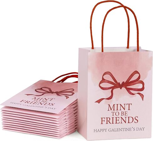 WRAPAHOLIC 12 Pack 7" Small Kraft Pink Bow Paper Gift Bags - Pink Ribbon Bow Gift Bags for Girls Birthday, Baby Shower, Wedding, Bridal Shower in Saudi Arabia