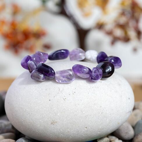 Amethyst Tumbled Healing Bracelet – 8mm Natural Gemstone Beads, Stretch Elastic Bracelet for Women & Men in Saudi Arabia