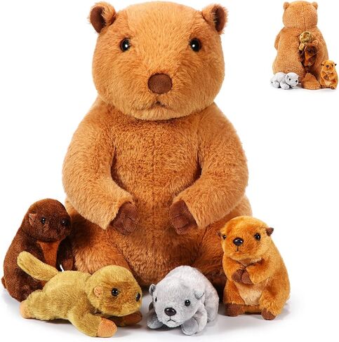 Deekin 5 Pcs Hamster Stuffed Animal Set 14 Inch Hamster Mommy with 4 Cuddly Plush Babies in Belly Cute Plush Toys Gifts for Kids Birthday Party Decor in Saudi Arabia