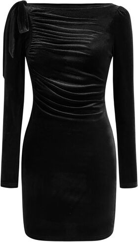CIDER Velvet Mini Dress Women's Long Sleeve Bodycon Ruched Party Dress in Saudi Arabia