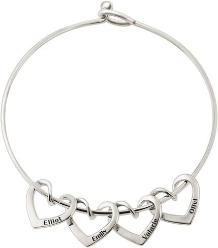 BAUMA AUTO Personalized Bracelets for Women with 2-8 Custom Names Heart Charms Promise Bangle Cuff Bracelets for Women Unique Jewelry for Wife Grandma Mother's Birthday Anniversary Christmas Gift in Saudi Arabia