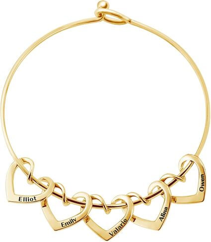 BAUMA AUTO Personalized Bracelets for Women with 2-8 Custom Names Heart Charms Promise Bangle Cuff Bracelets for Women Unique Jewelry for Wife Grandma Mother's Birthday Anniversary Christmas Gift in Saudi Arabia