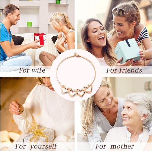 BAUMA AUTO Personalized Bracelets for Women with 2-8 Custom Names Heart Charms Promise Bangle Cuff Bracelets for Women Unique Jewelry for Wife Grandma Mother's Birthday Anniversary Christmas Gift in Saudi Arabia