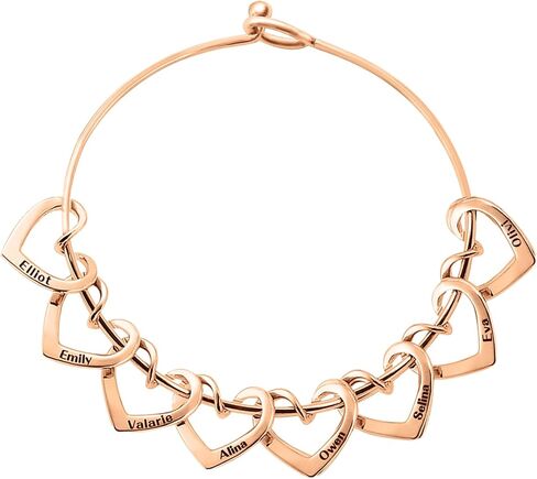 BAUMA AUTO Personalized Bracelets for Women with 2-8 Custom Names Heart Charms Promise Bangle Cuff Bracelets for Women Unique Jewelry for Wife Grandma Mother's Birthday Anniversary Christmas Gift in Saudi Arabia
