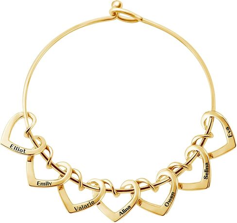 BAUMA AUTO Personalized Bracelets for Women with 2-8 Custom Names Heart Charms Promise Bangle Cuff Bracelets for Women Unique Jewelry for Wife Grandma Mother's Birthday Anniversary Christmas Gift in Saudi Arabia