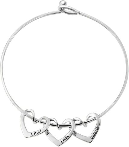 BAUMA AUTO Personalized Bracelets for Women with 2-8 Custom Names Heart Charms Promise Bangle Cuff Bracelets for Women Unique Jewelry for Wife Grandma Mother's Birthday Anniversary Christmas Gift in Saudi Arabia