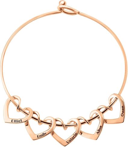 BAUMA AUTO Personalized Bracelets for Women with 2-8 Custom Names Heart Charms Promise Bangle Cuff Bracelets for Women Unique Jewelry for Wife Grandma Mother's Birthday Anniversary Christmas Gift in Saudi Arabia