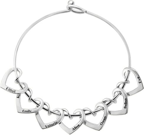 BAUMA AUTO Personalized Bracelets for Women with 2-8 Custom Names Heart Charms Promise Bangle Cuff Bracelets for Women Unique Jewelry for Wife Grandma Mother's Birthday Anniversary Christmas Gift in Saudi Arabia