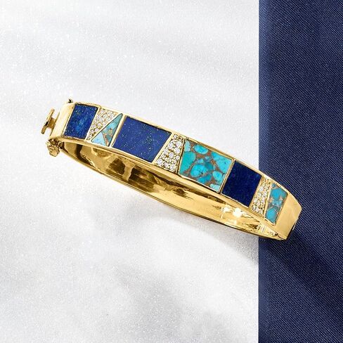 Ross-Simons Turquoise, Lapis and 1.00 ct. t.w. White Topaz Bracelet in 18kt Gold Over Sterling in Saudi Arabia