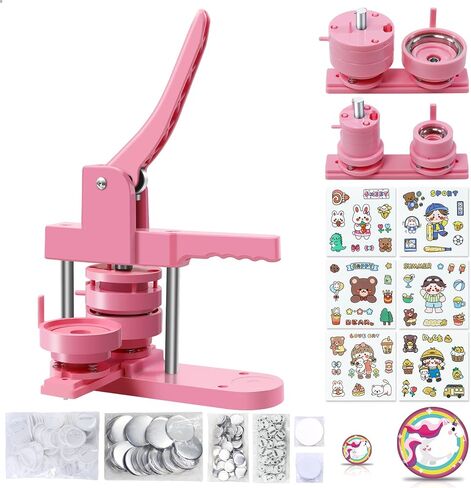 Button Maker Machine Multiple Sizes (4th Gen), Pin Maker 1+1.25+2.25 inch / 25+32+58mm, Badge Button Press Machine with Cutting Mat & 300 Sets Badge Making Supplies & Circle Cutter in Kuwait