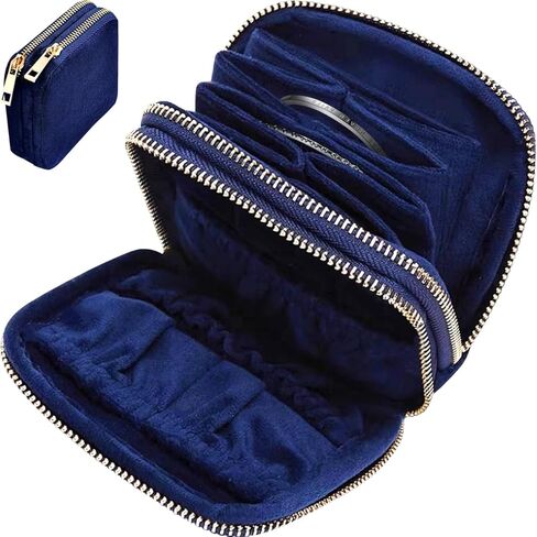 Jewelry Organizer Bag for Travel Portable Jewelry Pouch with Zipper Multi-Pockets Soft Velvet Storage Case for Necklaces Earrings Rings Bracelets Watch Straps Blue in Saudi Arabia