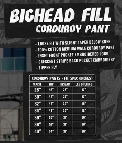 Spitfire Wheels Pants Bighead Fill Corduroy Brown in Saudi Arabia