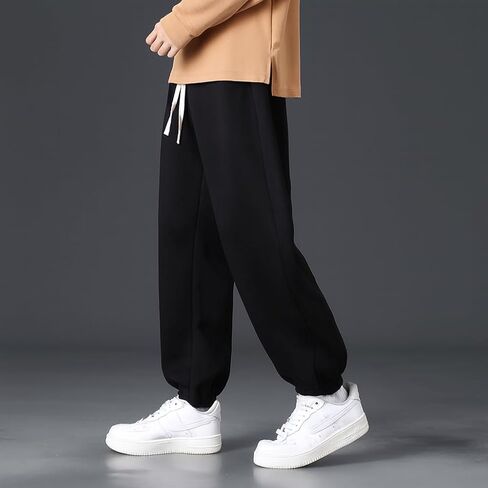 Men's Cotton Sweatpants with Drawstring Loose Fit Straight Leg Lounge Pants Fleece Lined Warm Casual Joggers in Saudi Arabia