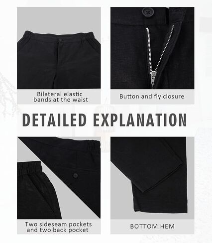 Men's 100% Linen Pants with Adjustable Slim Bilateral Elastic Bands Waist Tapered Fit Comfort Casual Trousers in Saudi Arabia