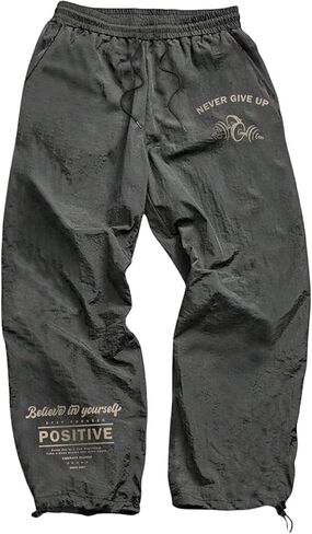 OYOANGLE Men's Drawstring Waist Letter Graphic Baggy Pants Y2K Slogan Trousers with Pockets in Saudi Arabia