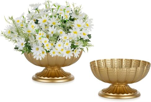 NUPTIO Small Gold Vases for Centerpieces: Brass Compote Vases for Flowers - Metal Pedestal Bowl Decor for Wedding Table Home Set of 2 in Saudi Arabia