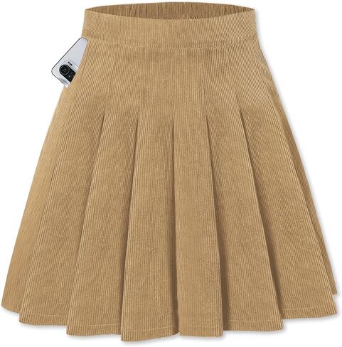 SANGTREE Women Corduroy Pleated Skirts High Waist Winter with Comfy Casual Elastic Band Without Shorts in Saudi Arabia