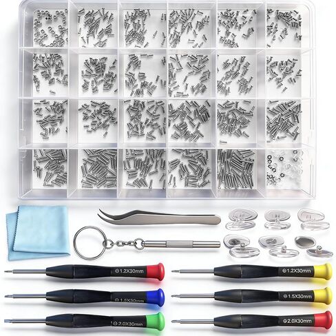 Eyeglass Repair Kit, 24 Types Screws for Eyeglass, Wide Range of Frame Screws, Hinge Screws, Nose Pads Screws - Essential Eye Glasses Repairing Kit Tool in Kuwait
