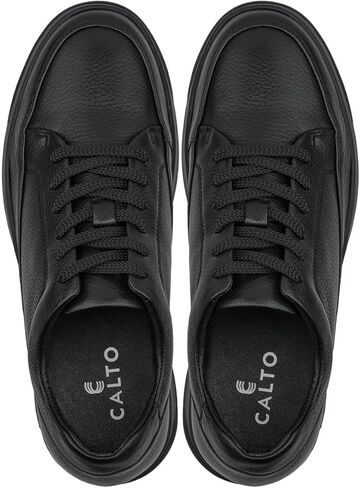 CALTO Men's Invisible Height Increasing Elevator Shoes - Pebble Grain Leather Sneakers - 2.6 Inches Taller in Saudi Arabia