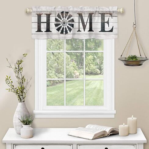Valance Curtain Windmill Home Kitchen Curtain for Window Retro Wood Grain Country Style Rod Pocket Valance Kitchen Window Treatment for Bedroom Living Room 54x18inch in Saudi Arabia