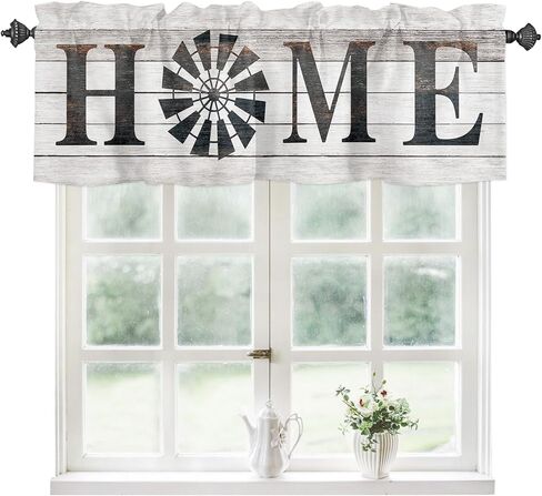 Valance Curtain Windmill Home Kitchen Curtain for Window Retro Wood Grain Country Style Rod Pocket Valance Kitchen Window Treatment for Bedroom Living Room 54x18inch in Saudi Arabia