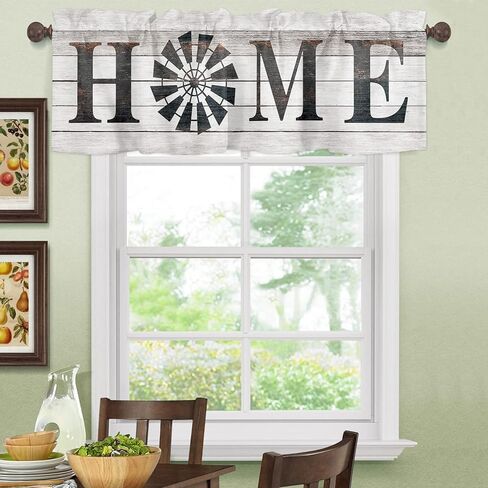 Valance Curtain Windmill Home Kitchen Curtain for Window Retro Wood Grain Country Style Rod Pocket Valance Kitchen Window Treatment for Bedroom Living Room 54x18inch in Saudi Arabia