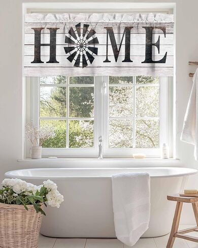 Valance Curtain Windmill Home Kitchen Curtain for Window Retro Wood Grain Country Style Rod Pocket Valance Kitchen Window Treatment for Bedroom Living Room 54x18inch in Saudi Arabia
