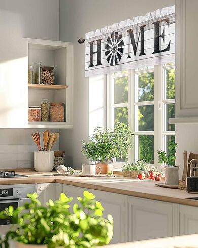 Valance Curtain Windmill Home Kitchen Curtain for Window Retro Wood Grain Country Style Rod Pocket Valance Kitchen Window Treatment for Bedroom Living Room 54x18inch in Saudi Arabia