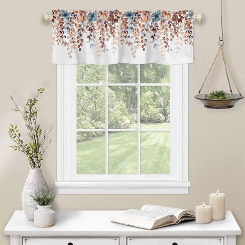 Valance Curtain Green Eucalyptus Leaves Kitchen Curtain for Window Berry Leaf Branch Rod Pocket Valance Kitchen Window Treatment for Bedroom Living Room 42x12inch in Saudi Arabia
